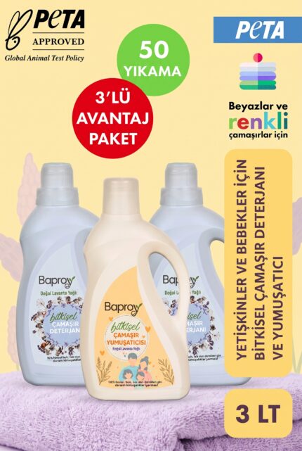 Baproy Bitkisel Çamaşır Deterjanı 2 lt + Bitkisel Çamaşır Yumuşatıcısı Doğal Lavanta Yağlı 1 lt