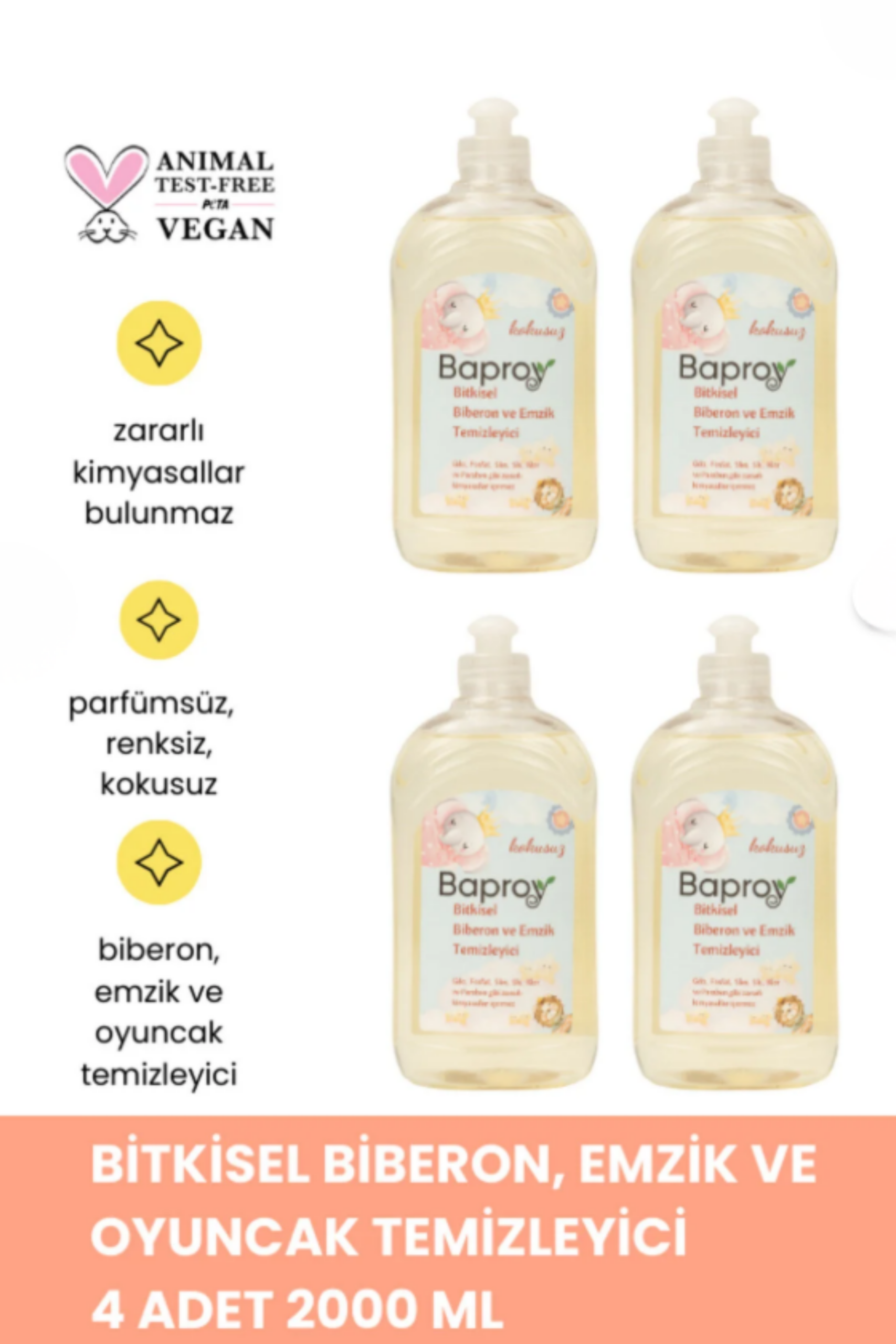 Adsız tasarım (17) Baproy %100 Doğal Bebekler Için Bitkisel Biberon Emzik Temizleyicisi 500 ml * 4 Adet Toplam 2000ml - Görsel 1