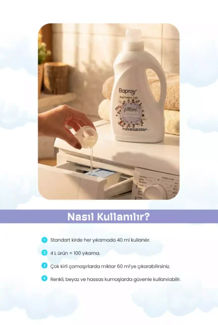 Baproy Bitkisel Çamaşır Deterjanı 1 Litre + Bitkisel Çamaşır Yumuşatıcısı Doğal Lavanta Yağlı 1 Litre - Görsel 4