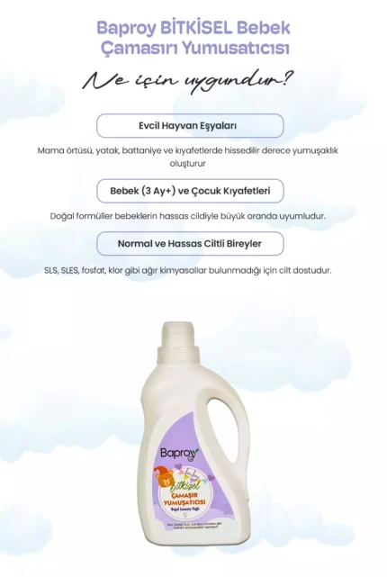Baproy Baby Bebekler İçin Doğal Lavanta Yağlı Bitkisel Çamaşır Yumuşatıcısı 2’li Set - Toplam 2 Litre - Görsel 3