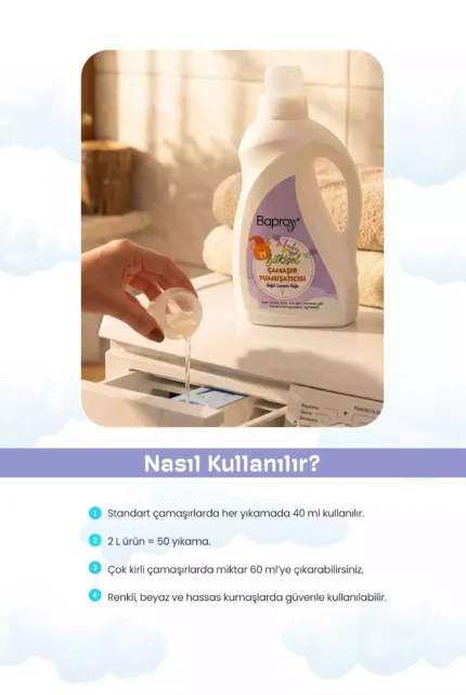 Baproy Baby Bebekler İçin Doğal Lavanta Yağlı Bitkisel Çamaşır Yumuşatıcısı 2’li Set - Toplam 2 Litre - Görsel 4