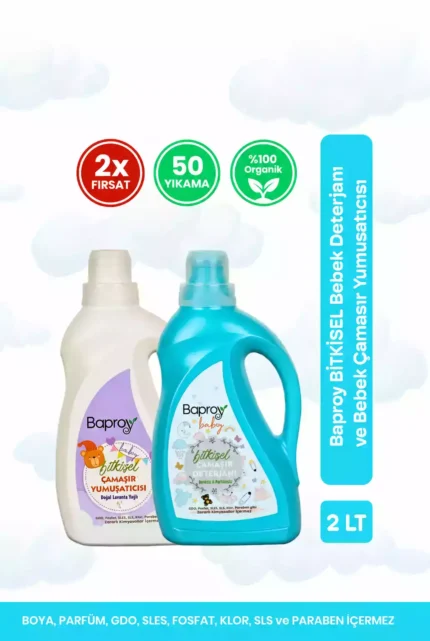 Baproy Baby Bitkisel Çamaşır Bakım Seti – Renksiz & Parfümsüz Deterjan + Doğal Lavanta Yağlı Yumuşatıcı