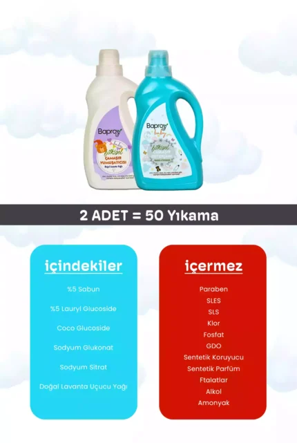 Baproy Baby Bitkisel Çamaşır Bakım Seti – Renksiz & Parfümsüz Deterjan + Doğal Lavanta Yağlı Yumuşatıcı - Görsel 2